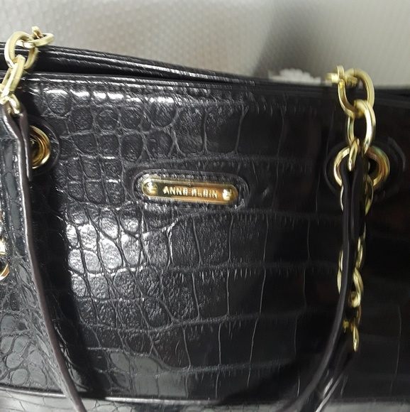 Anne Klein Black Leather Look Handbag Purse Chain - Picture 2 of 5